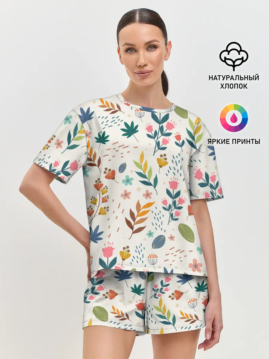 Женская пижама с шортами / Цветочный орнамент