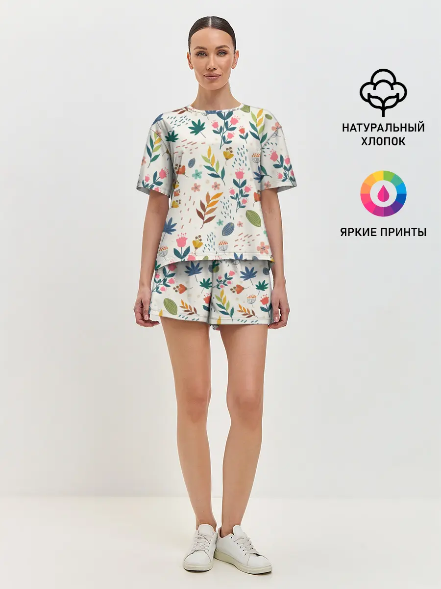 Женская пижама с шортами / Цветочный орнамент