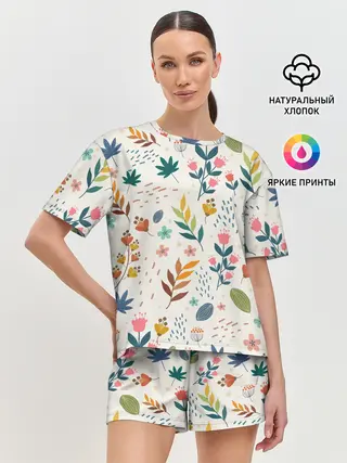 Женская пижама с шортами / Цветочный орнамент