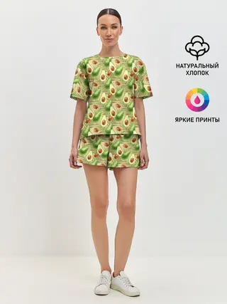 Женская пижама с шортами / Веган Авокадо узор