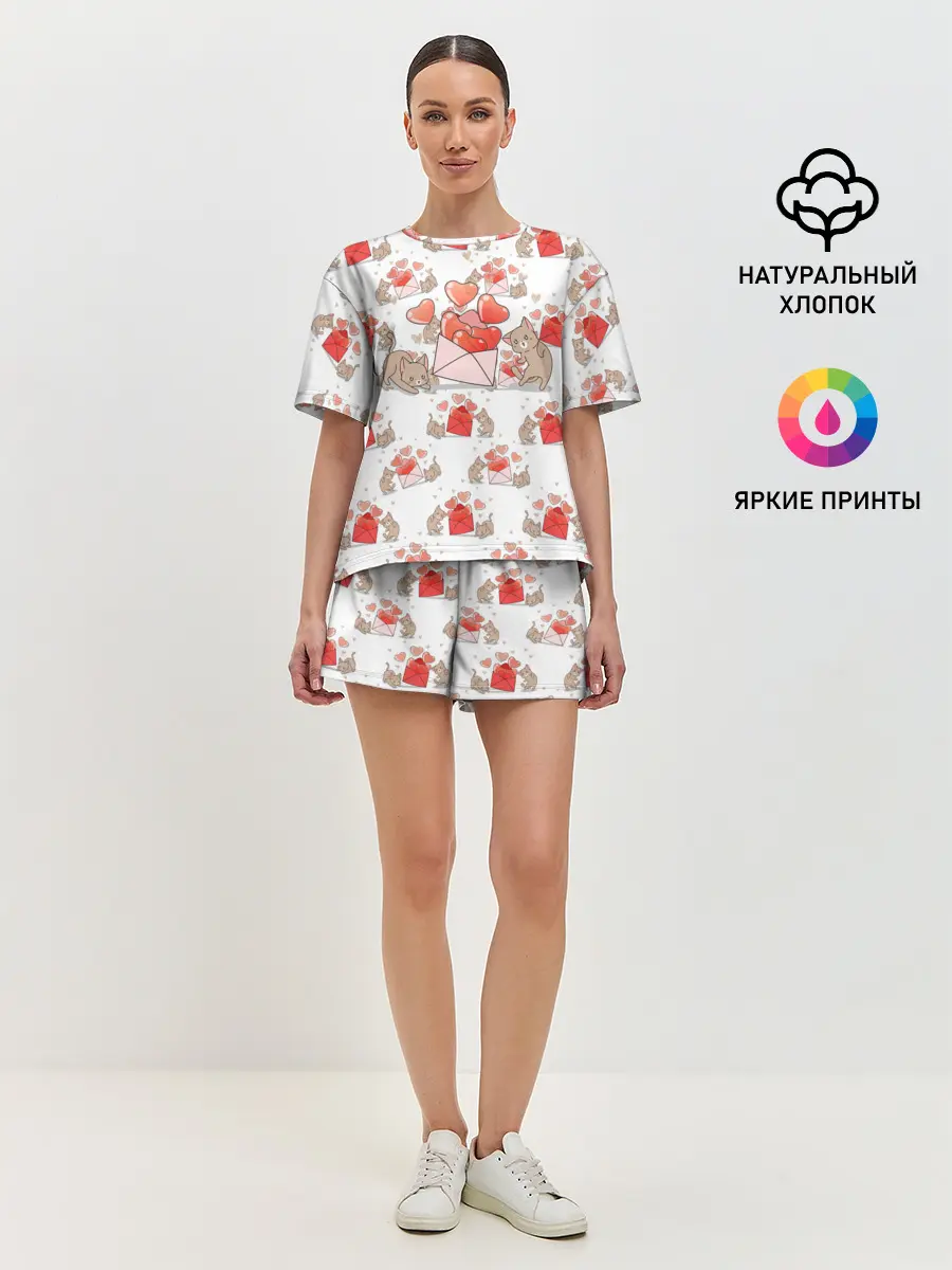 Женская пижама с шортами / Котики