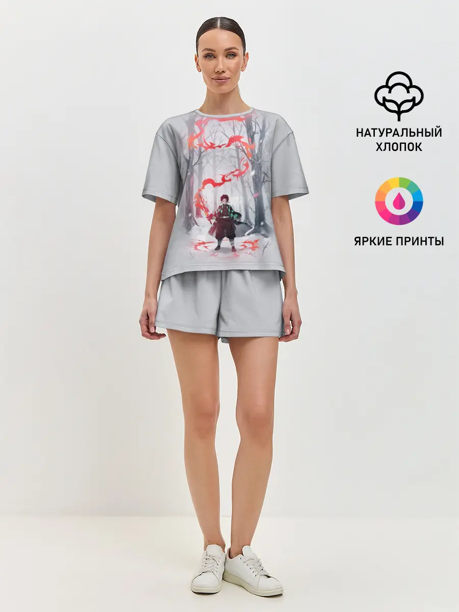 Женская пижама с шортами / KIMETSU NO YAIBA красный след