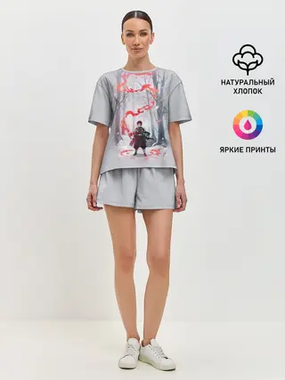 Женская пижама с шортами / KIMETSU NO YAIBA красный след