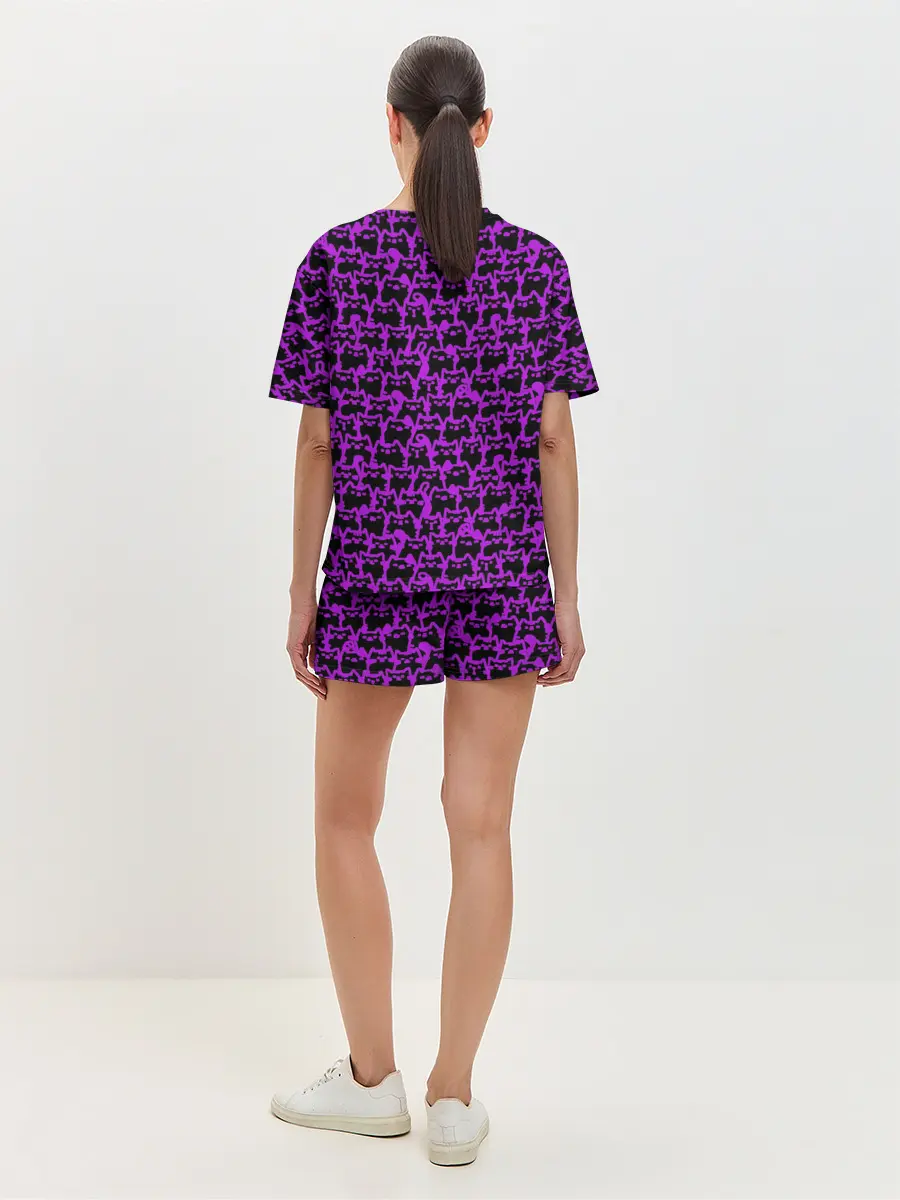 Женская пижама с шортами / Неоновые коты