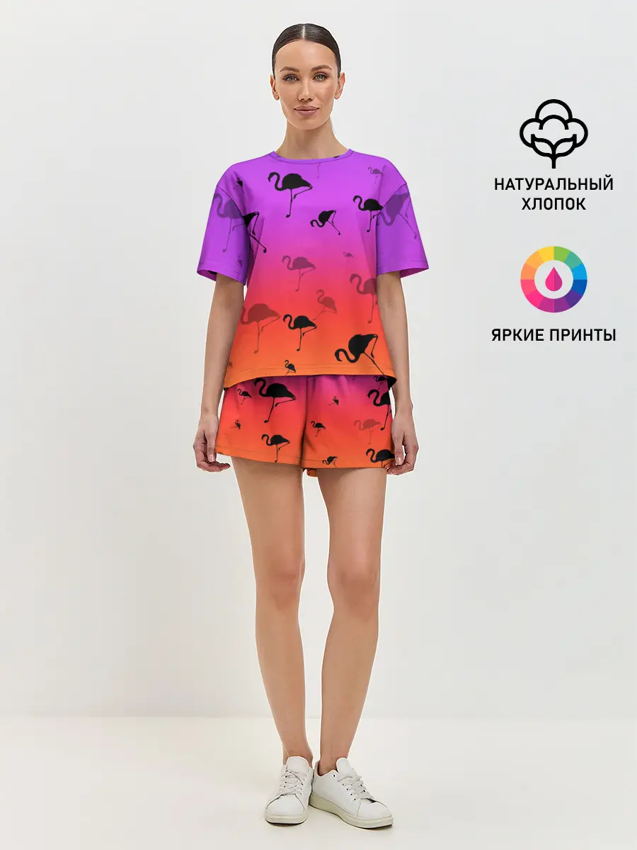 Женская пижама с шортами / Фламинго