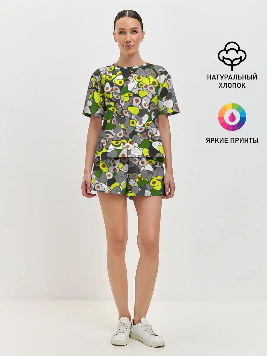 Женская пижама с шортами / Камуфляж с авокадо