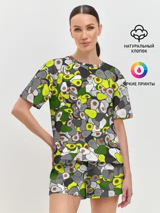 Женская пижама с шортами / Камуфляж с авокадо