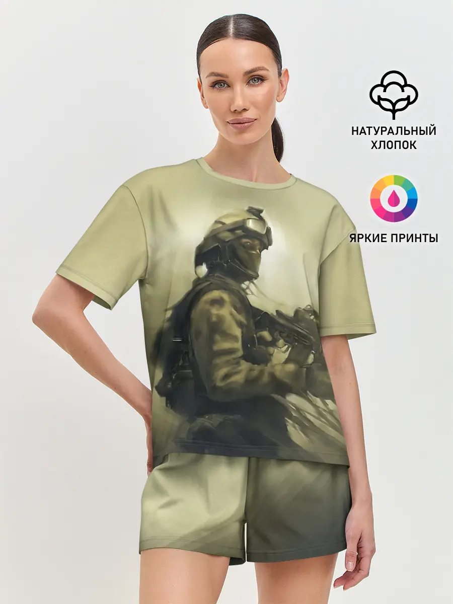 Женская пижама с шортами / Военный