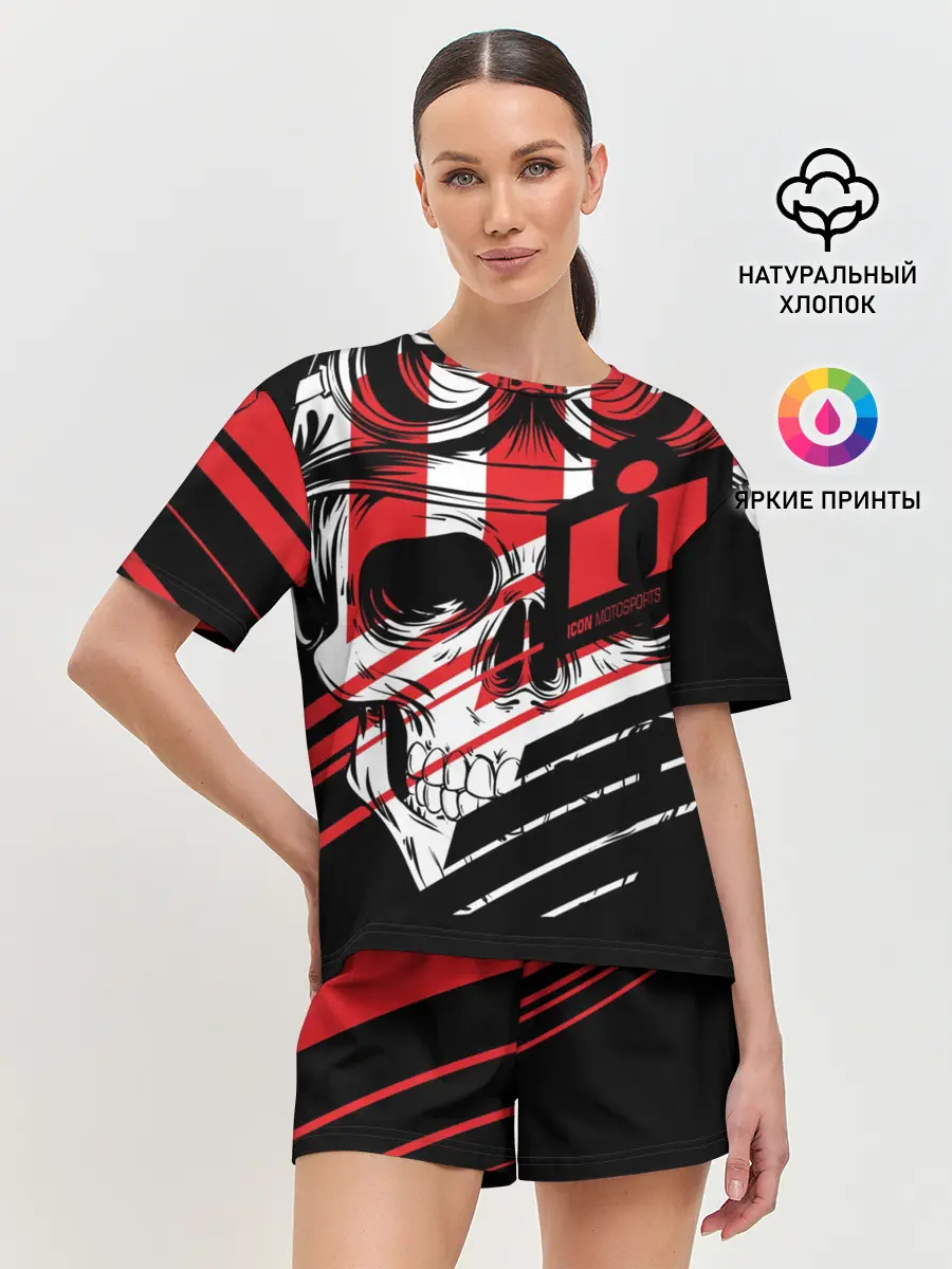 Женская пижама с шортами / Череп Icon красный