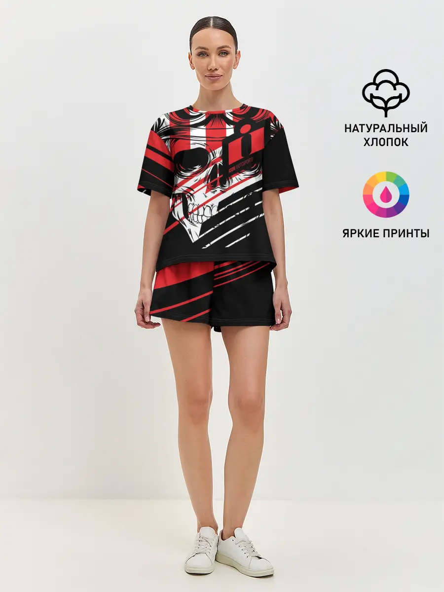 Женская пижама с шортами / Череп Icon красный