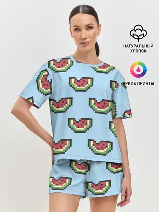 Женская пижама с шортами / Пиксельный арбуз