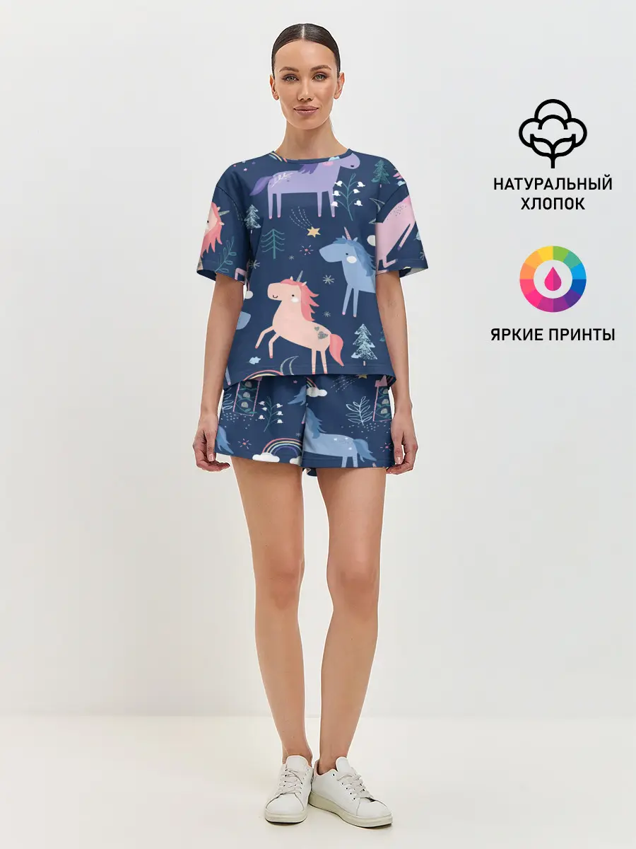 Женская пижама с шортами / ЕДИНОРОЖКИ