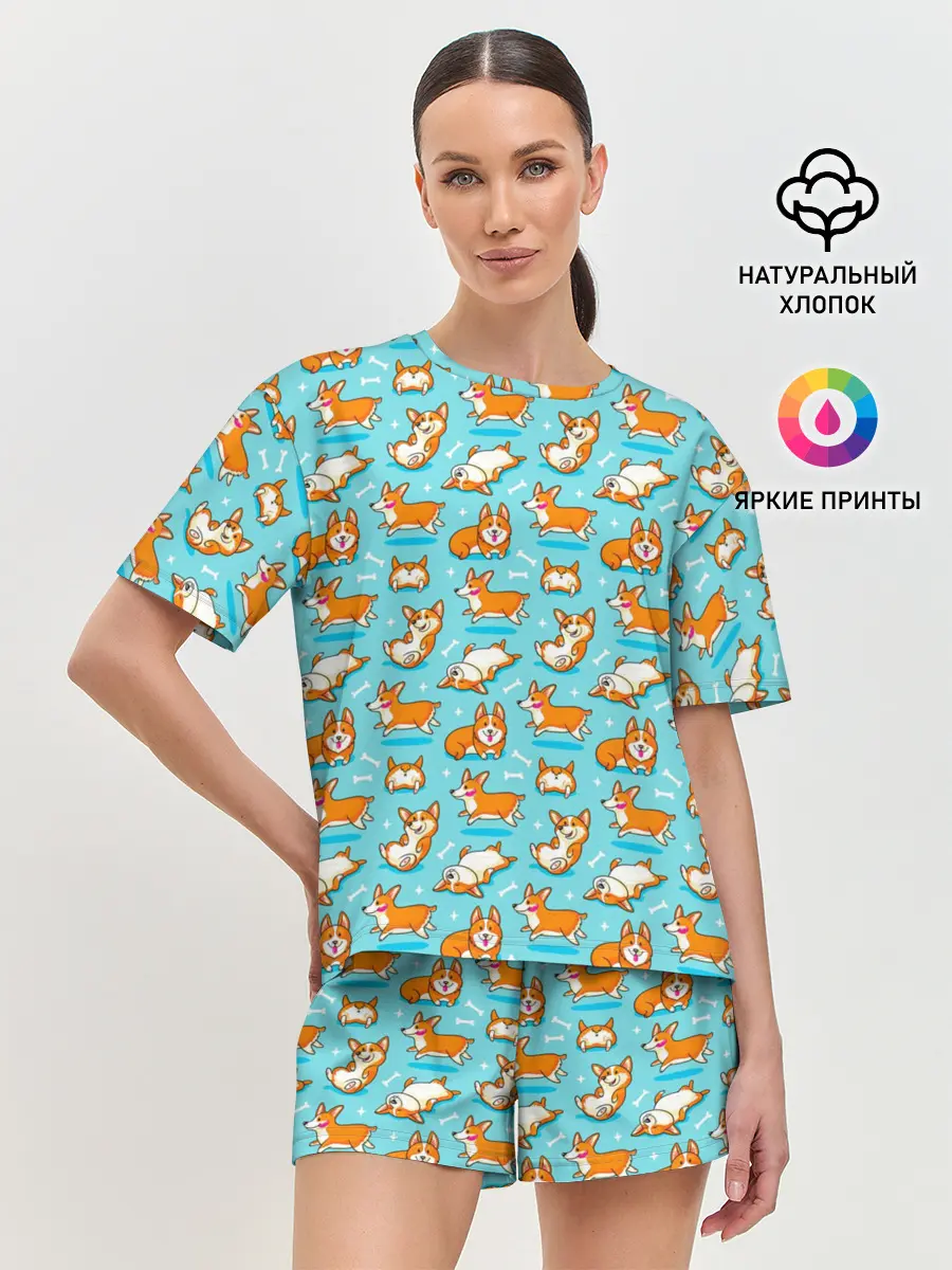 Женская пижама с шортами / Корги