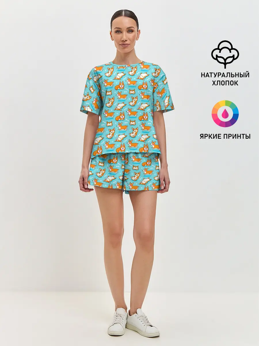 Женская пижама с шортами / Корги