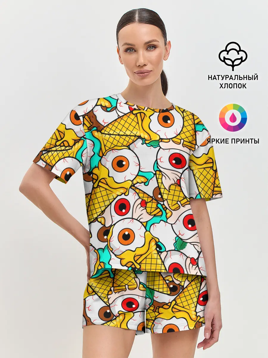 Женская пижама с шортами / Морожки с глазами