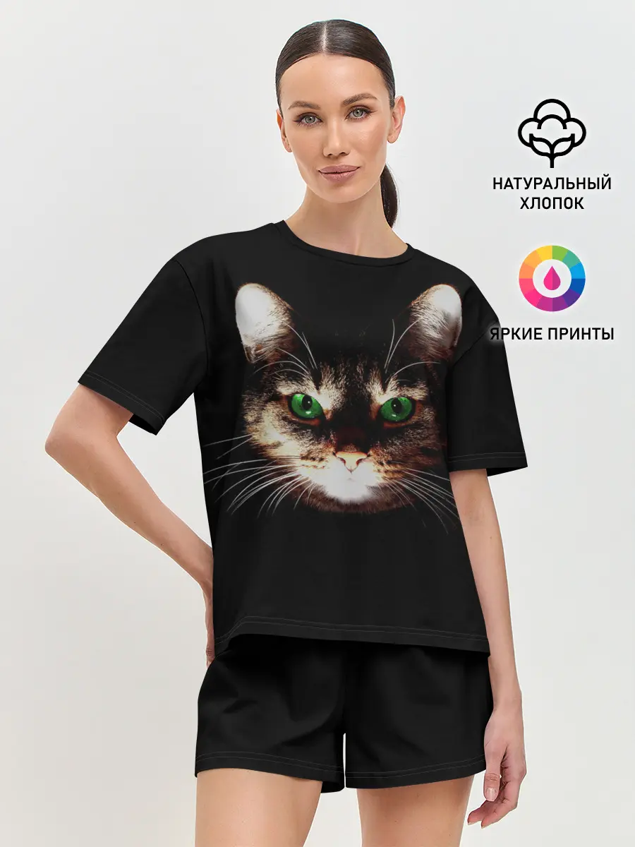 Женская пижама с шортами / Зеленоглазый кот