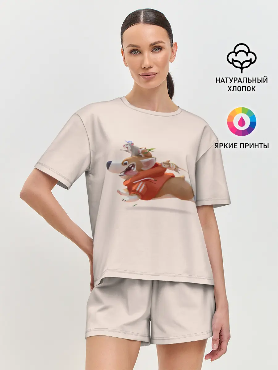 Женская пижама с шортами / КОРГИ И МЫШАТА