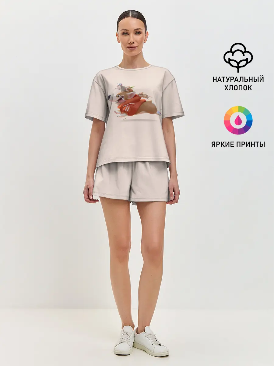 Женская пижама с шортами / КОРГИ И МЫШАТА