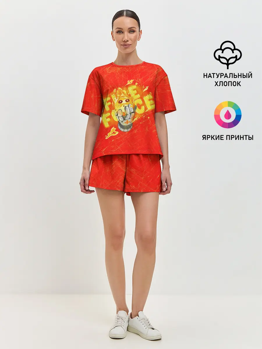 Женская пижама с шортами / пламенная бригада пожарных красный фон