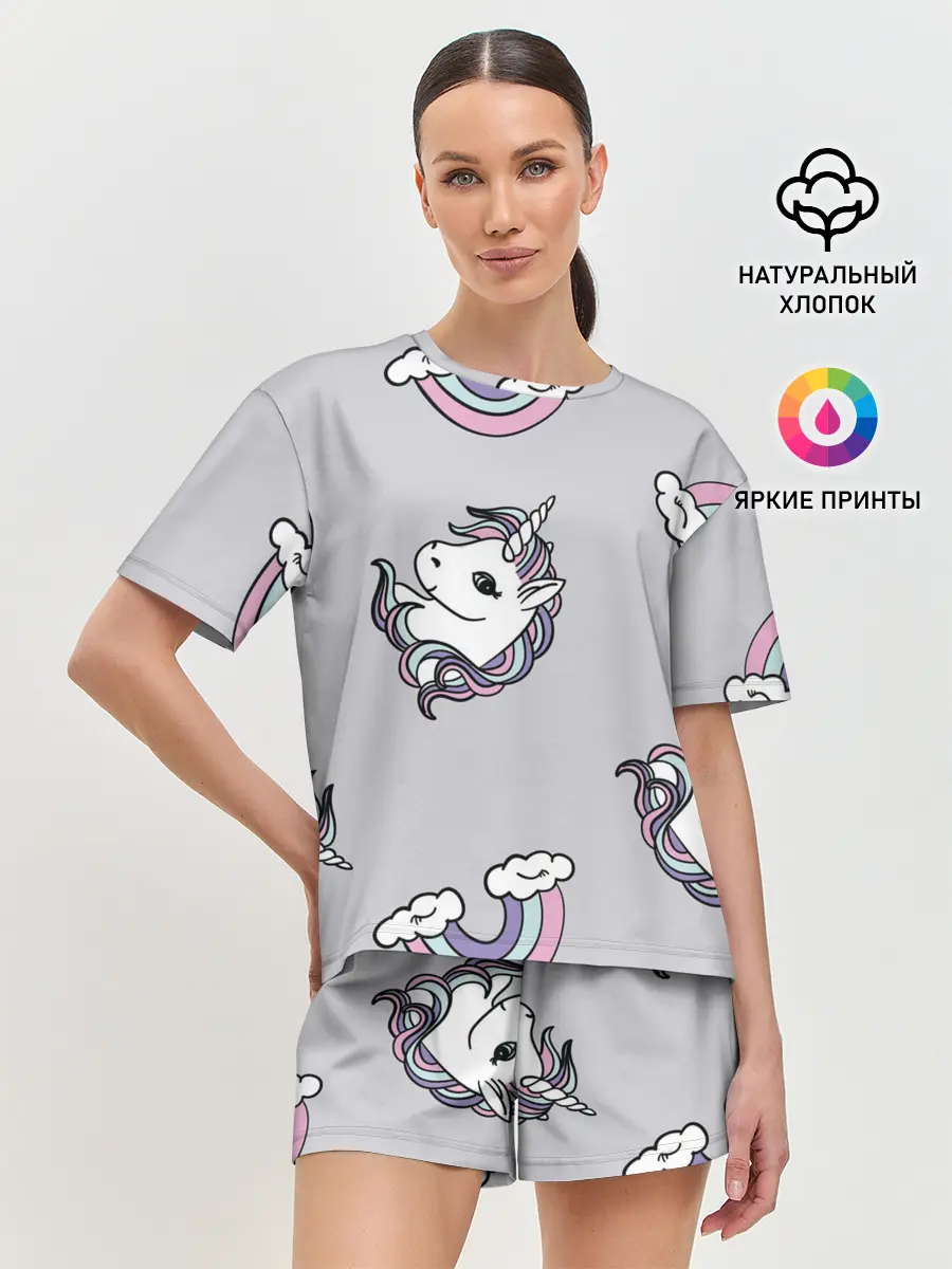 Женская пижама с шортами / Радужный единорог