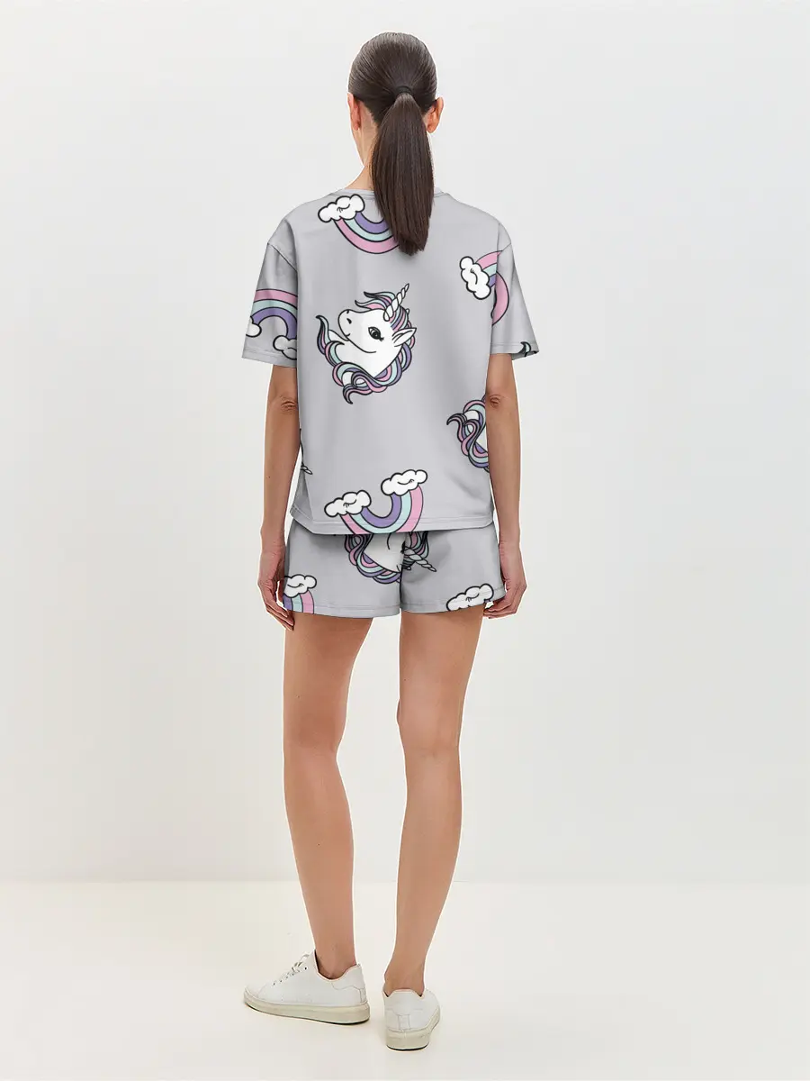 Женская пижама с шортами / Радужный единорог
