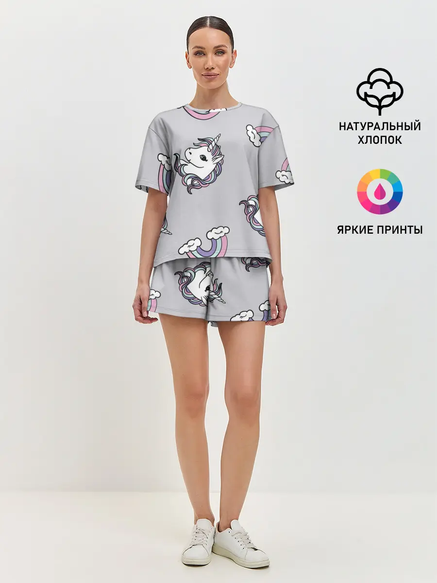 Женская пижама с шортами / Радужный единорог