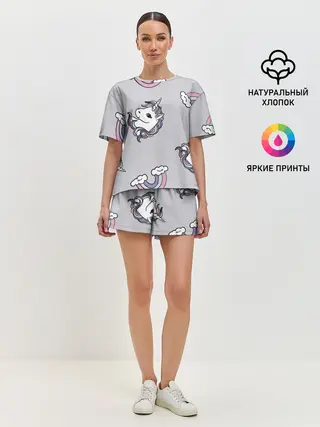 Женская пижама с шортами / Радужный единорог