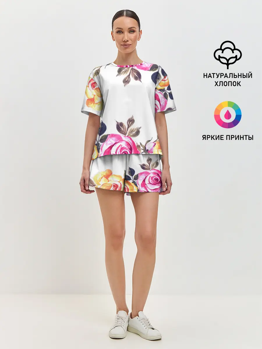 Женская пижама с шортами / Розы