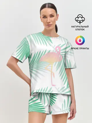 Женская пижама с шортами / Фламинго в джунглях