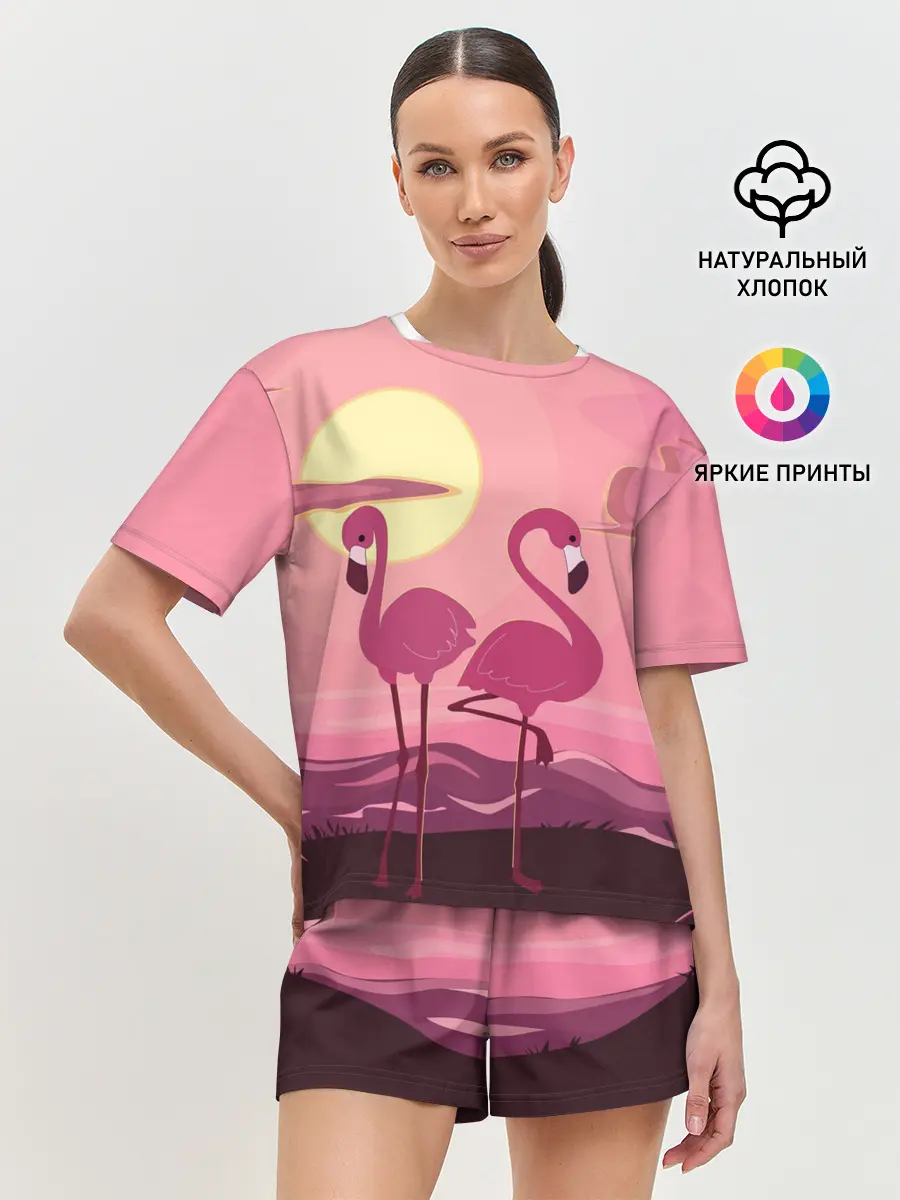 Женская пижама с шортами / фламинго