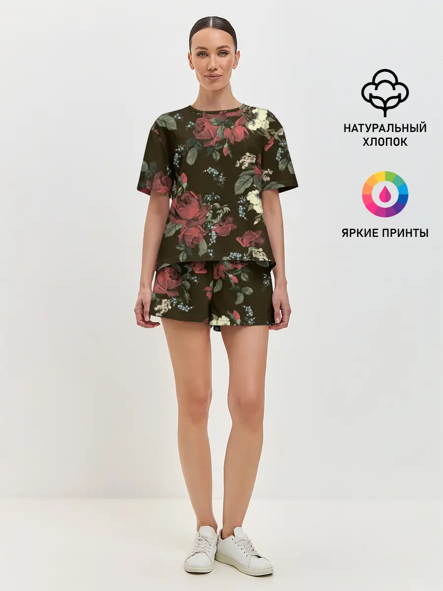 Женская пижама с шортами / Букет роз