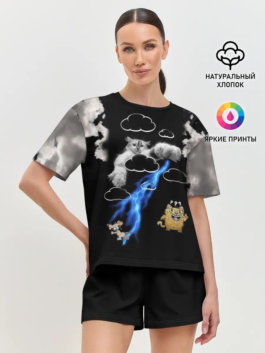 Женская пижама с шортами / Грозовой, кошак