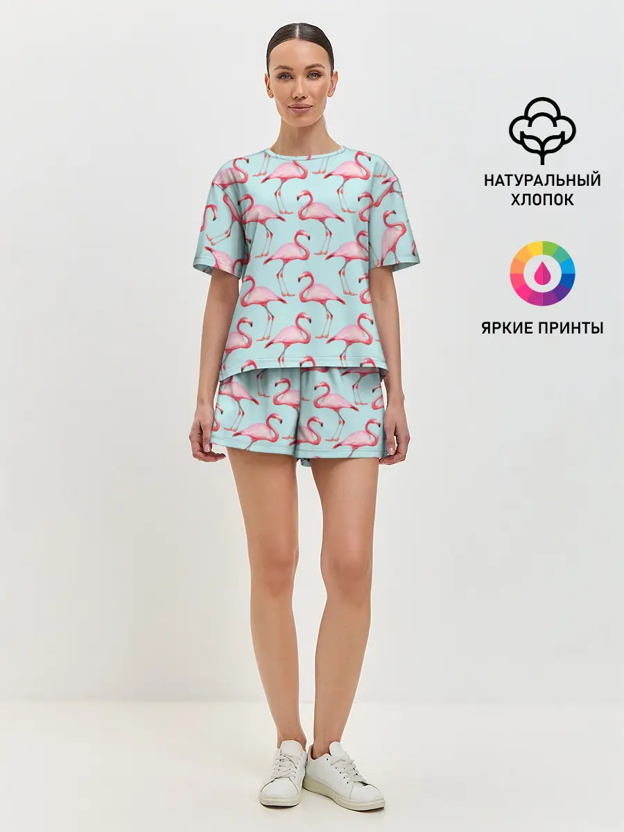 Женская пижама с шортами / Фламинго.