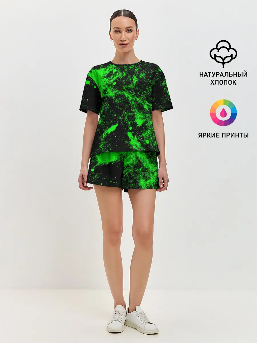 Женская пижама с шортами / Зелёная краска