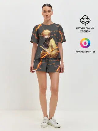 Женская пижама с шортами / KIMETSU NO YAIBA оранжевые молнии