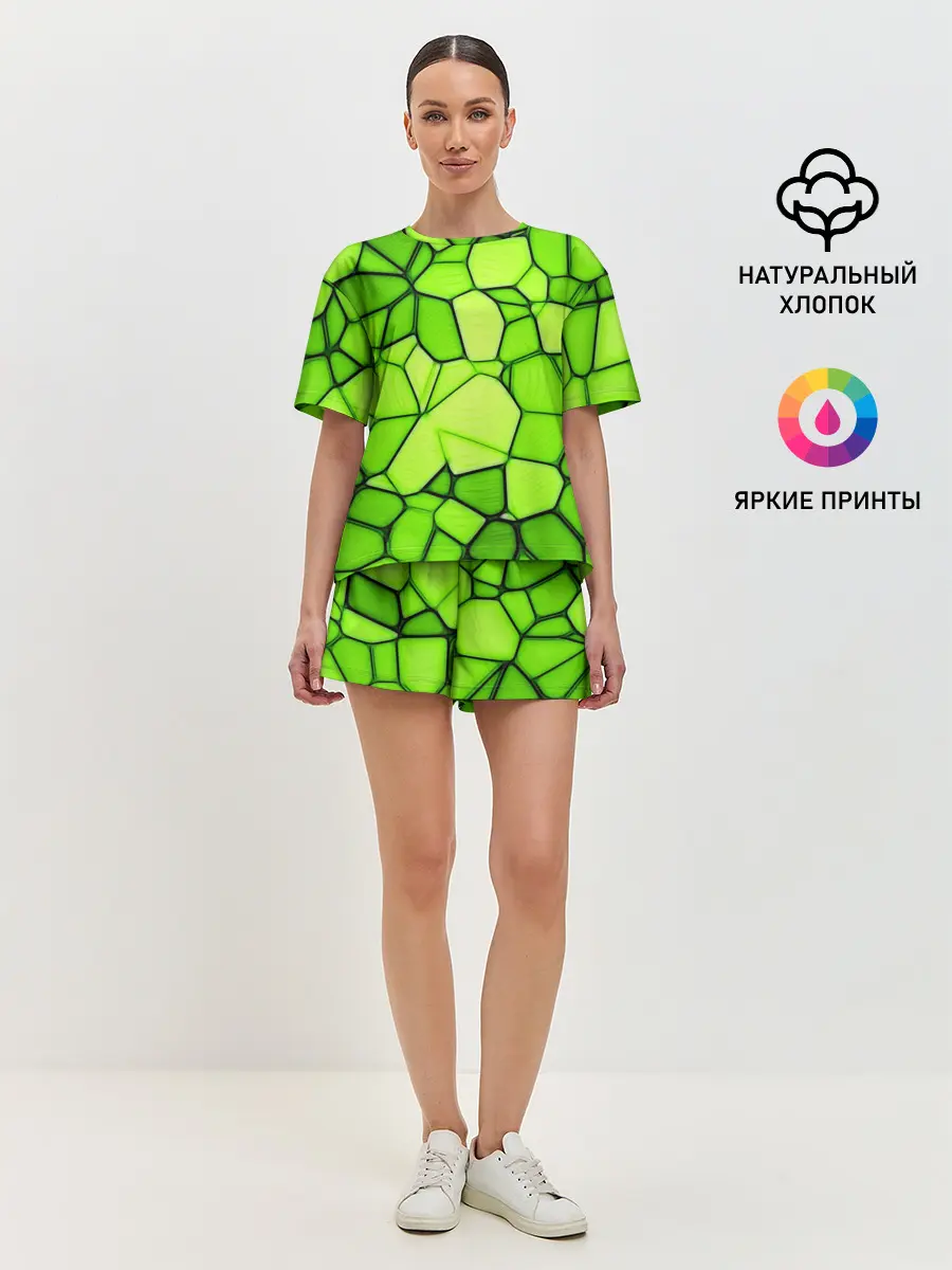 Женская пижама с шортами / Зеленая мозаика