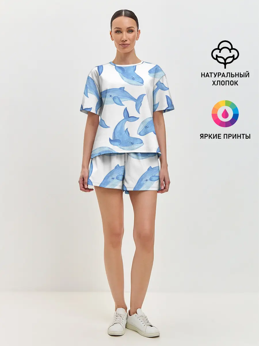 Женская пижама с шортами / Косяк китов