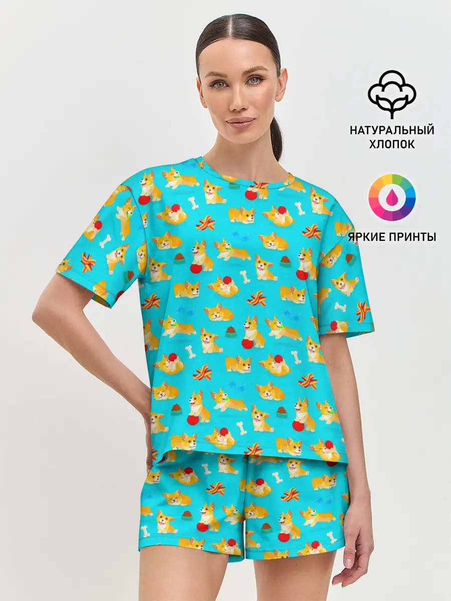 Женская пижама с шортами / Корги