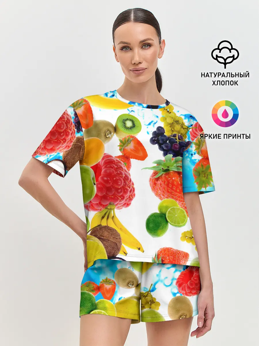 Женская пижама с шортами / фрукты