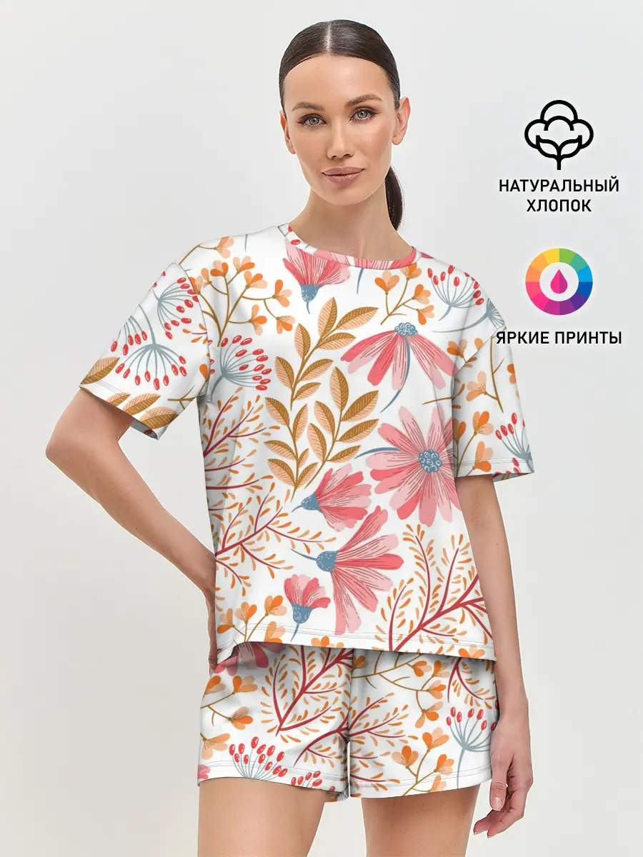 Женская пижама с шортами / Цветы