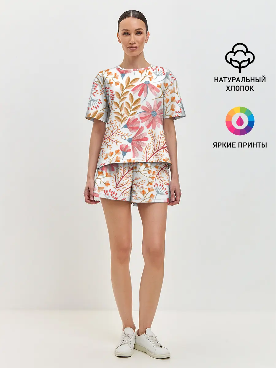 Женская пижама с шортами / Цветы