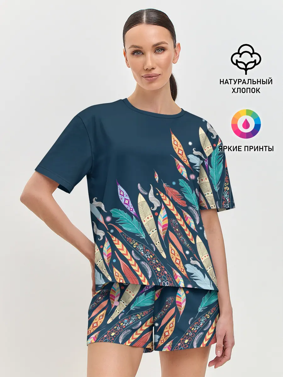 Женская пижама с шортами / Перья