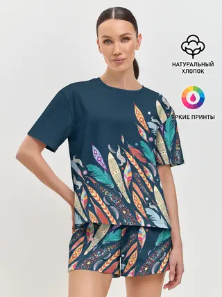 Женская пижама с шортами / Перья