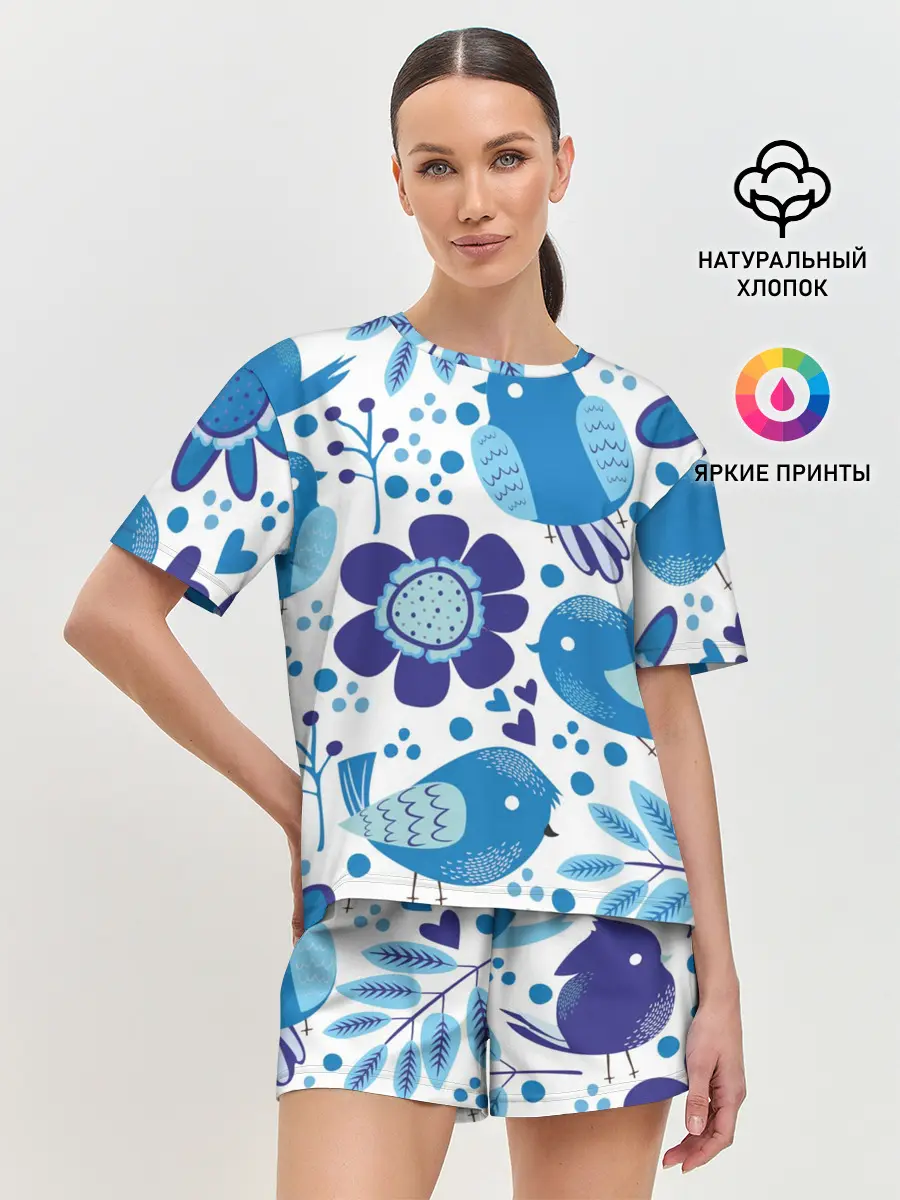 Женская пижама с шортами / Воробушки