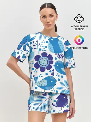 Женская пижама с шортами / Воробушки