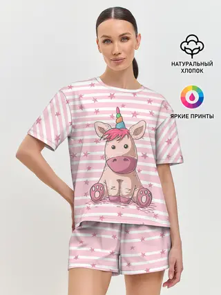 Женская пижама с шортами / Единорожек