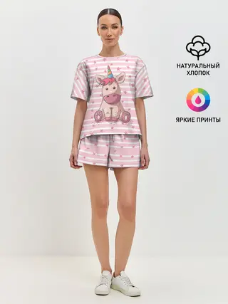 Женская пижама с шортами / Единорожек