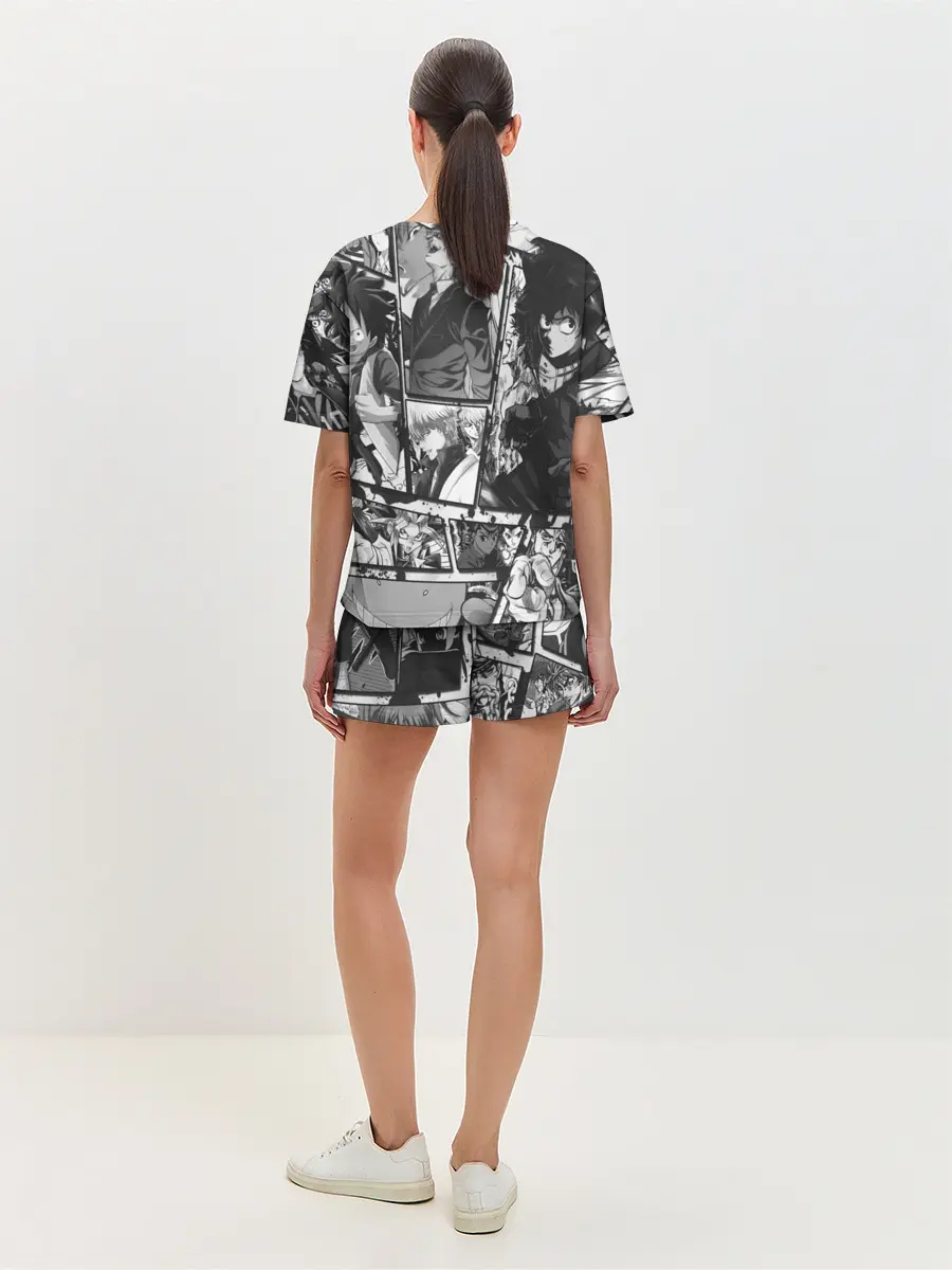 Женская пижама с шортами / EPIC MAIN ANIME CHARACTERS 3D! monochome