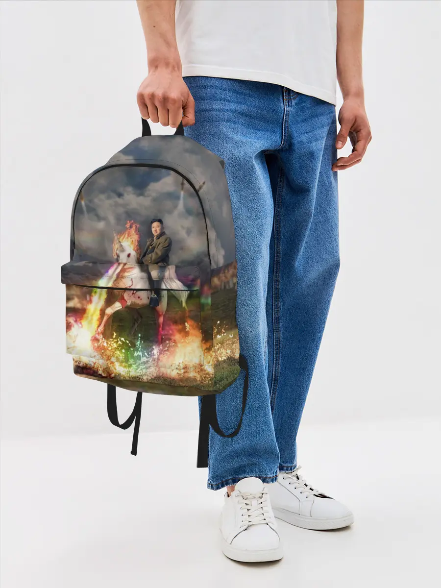 Рюкзак джинсовый / Ким чен ын на Единороге