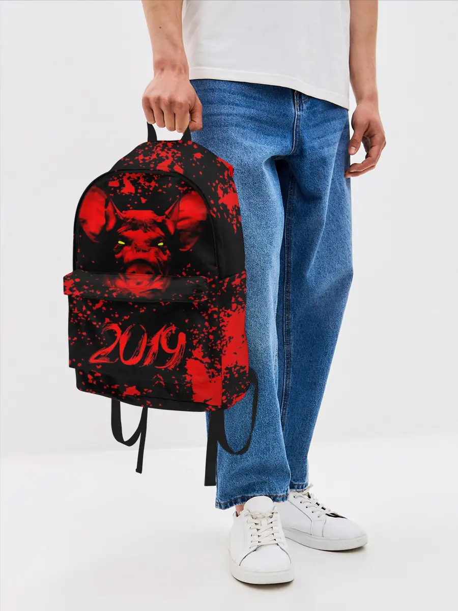 Рюкзак джинсовый / Красный поросенок